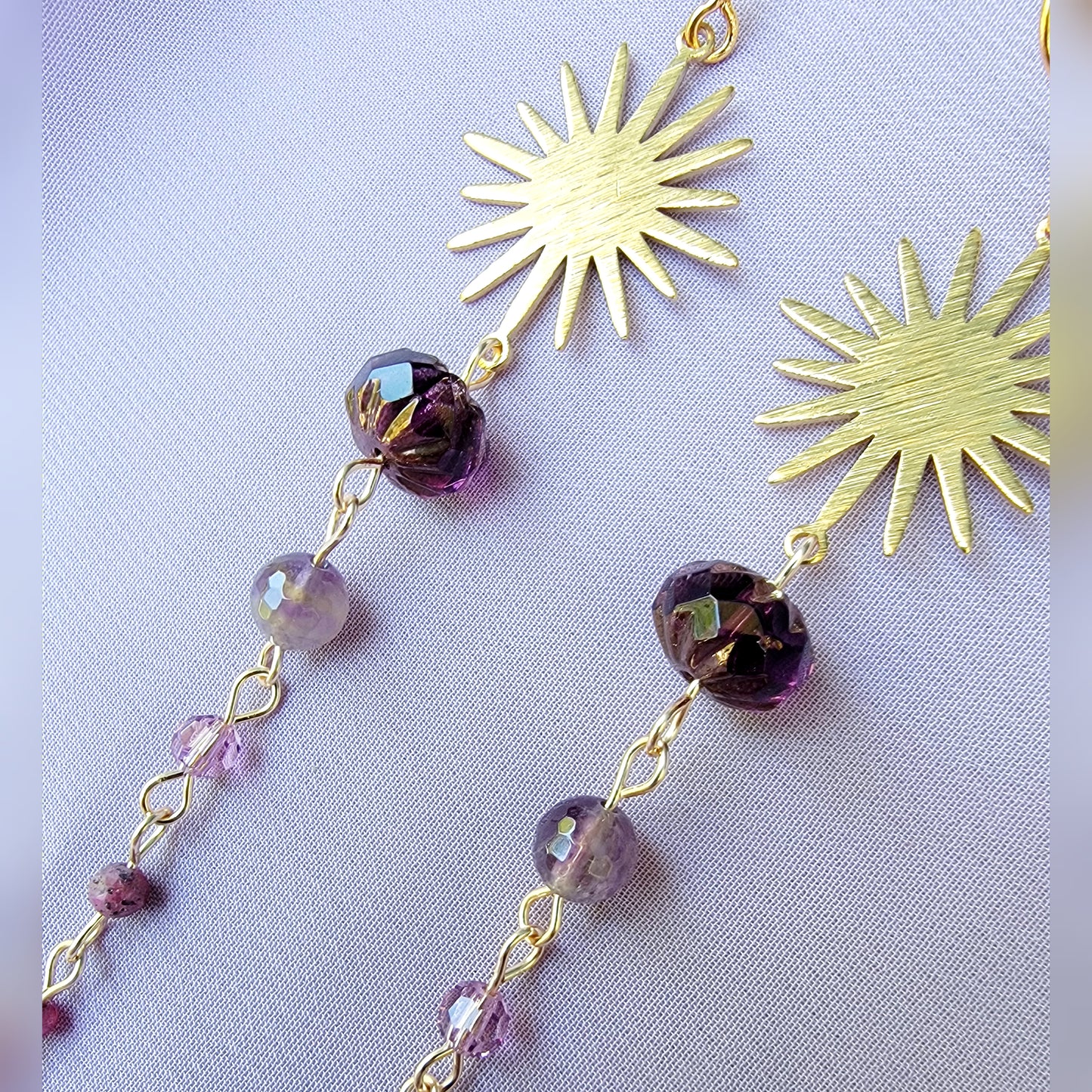 Celestial Amethyst, Garnet, & Ruby With Sapphire Earrings