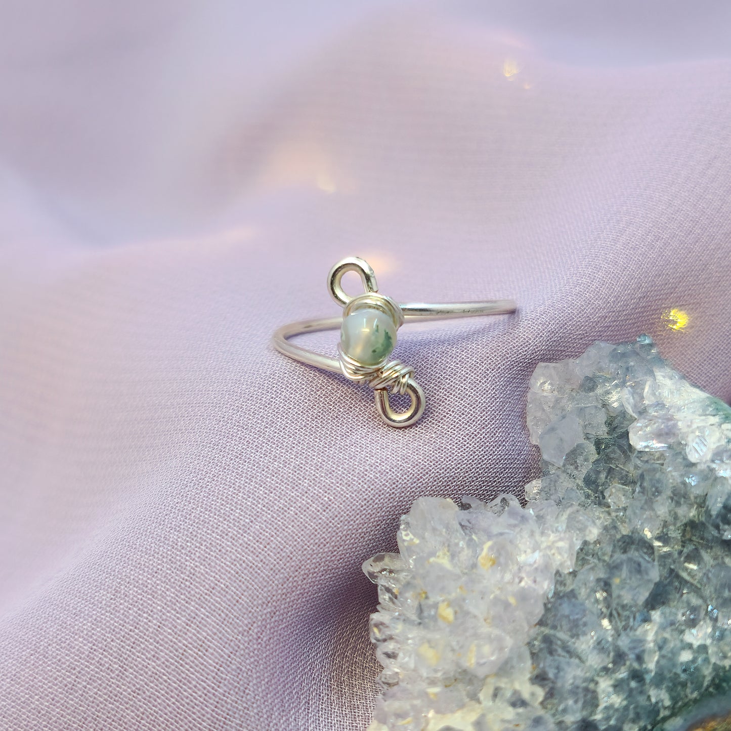 Dainty Fairy Moss Agate Ring