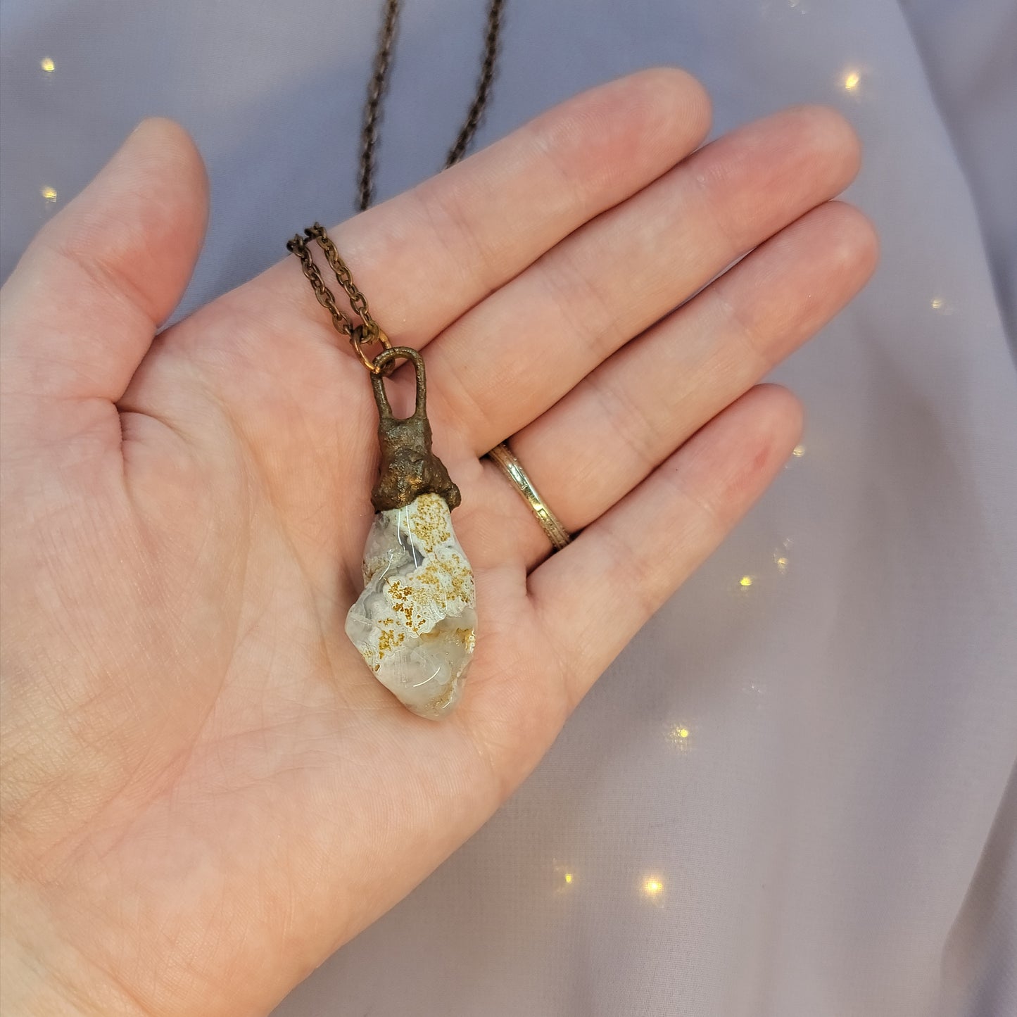Calico Lace Agate Copper Pendant