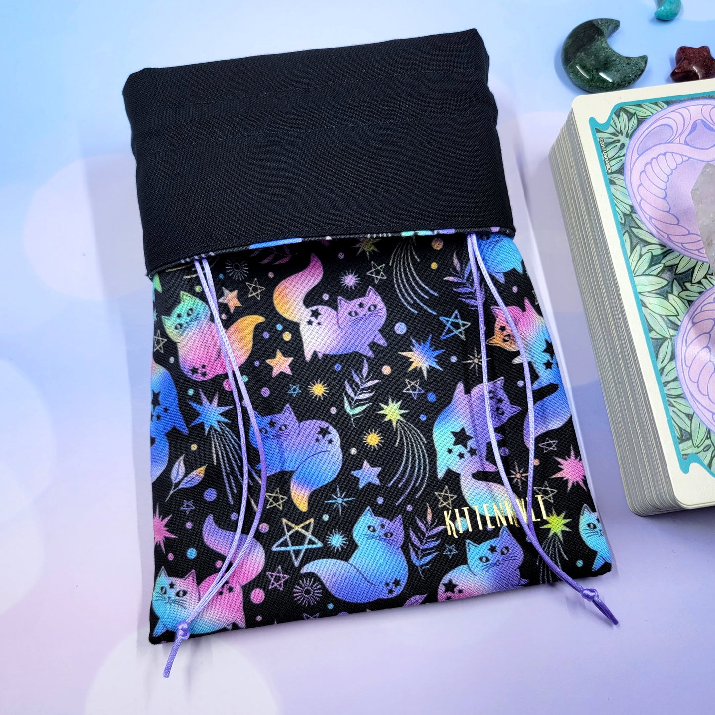 Witchy Mystical Celestial Rainbow Kitty Cats Tarot Pouch