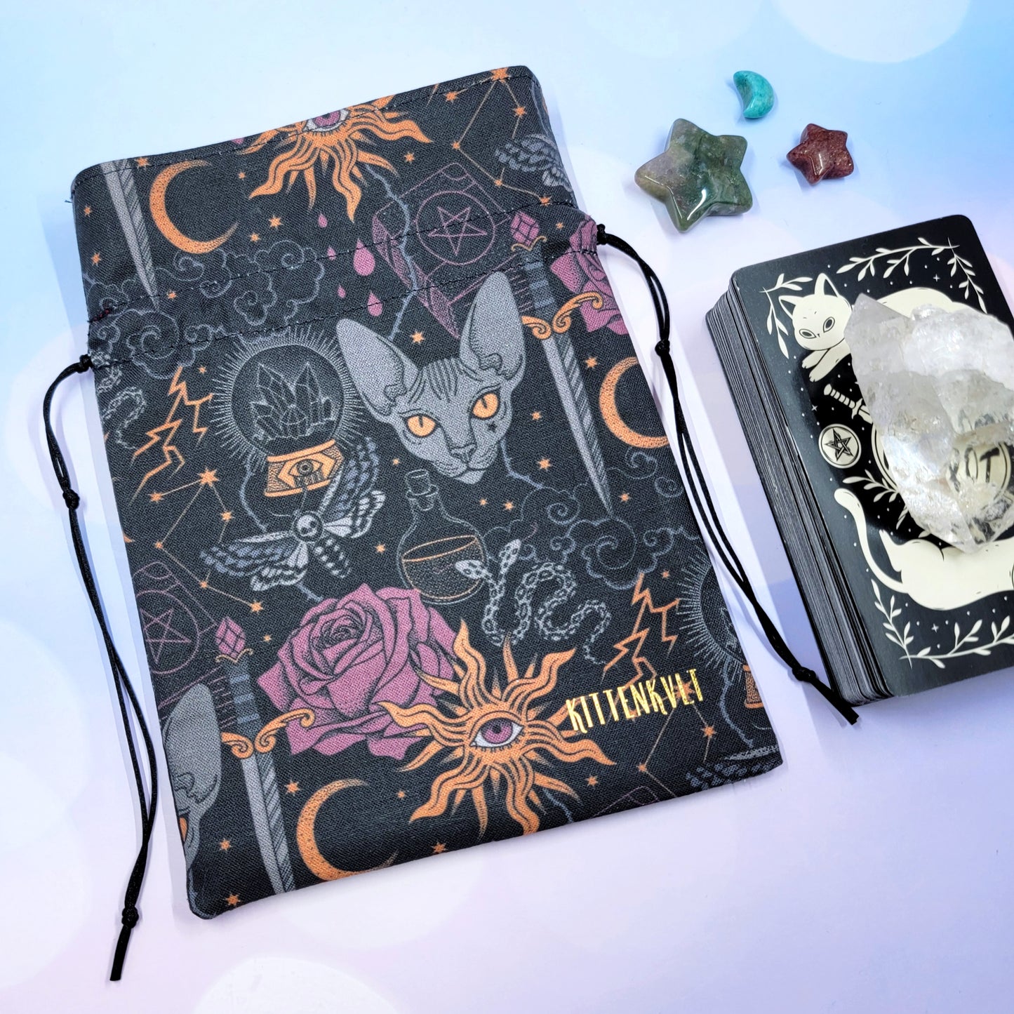 Mystical Gothic Witchy Hairless Sphynx Cat Trinket Pouch