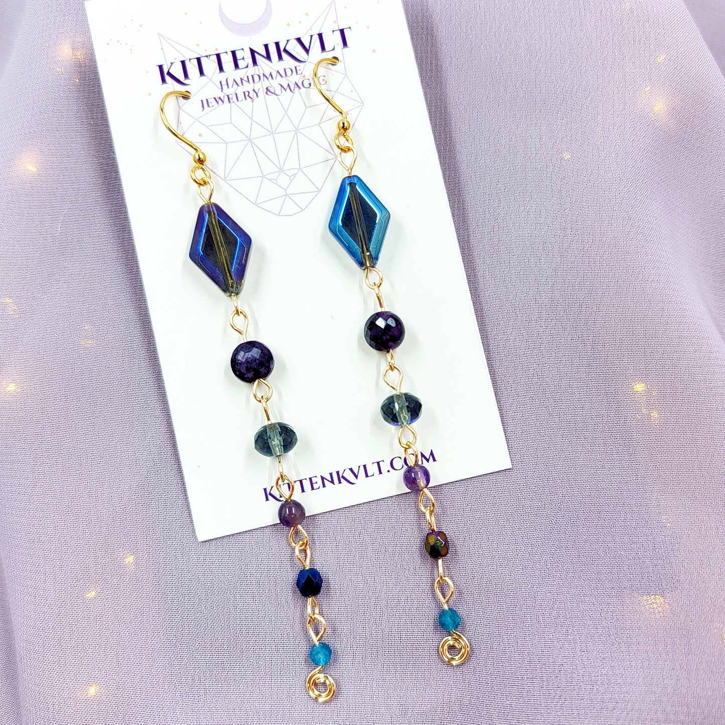 Amethyst & Blue Apatite Geometric Earrings