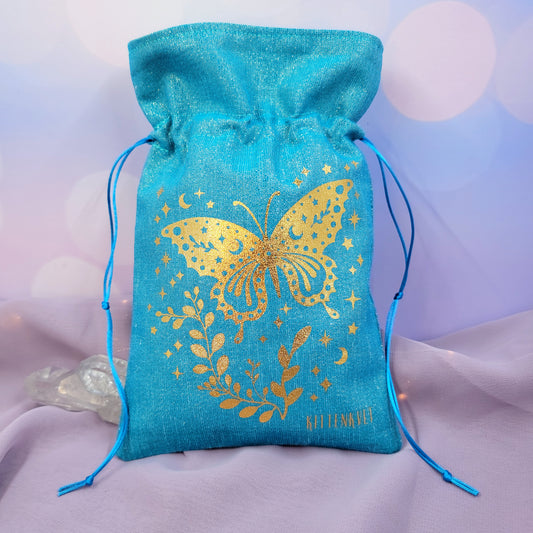 Mystical Witchy Celestial Butterfly Tarot Oracle Pouch Sparkly Fabric