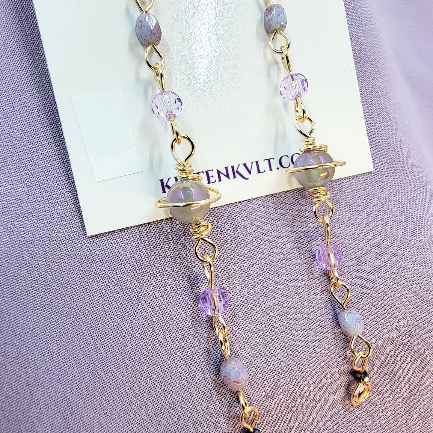 Ethereal Aura Agate & Czech Glass Planet Celestial Earrings