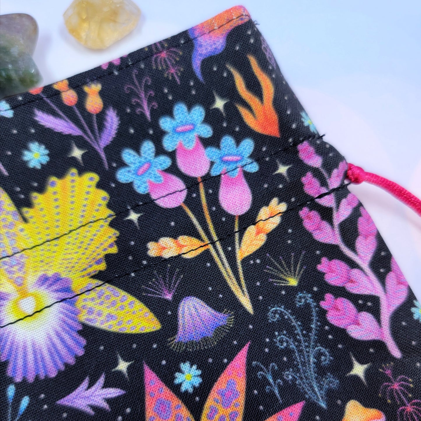 Mystical Witchy Lotus Orchid Floral Rainbow Crystal Pouch