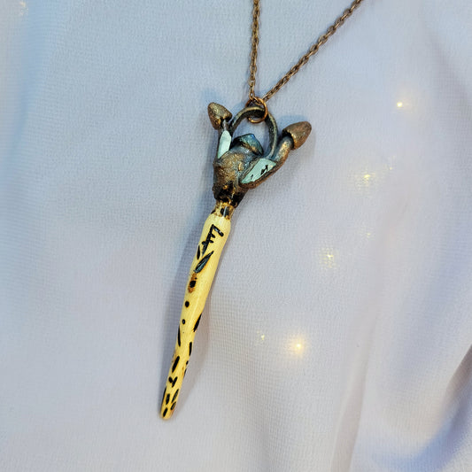 Hand Carved Wand Labradorite Mushroom Electroformed Copper Necklace