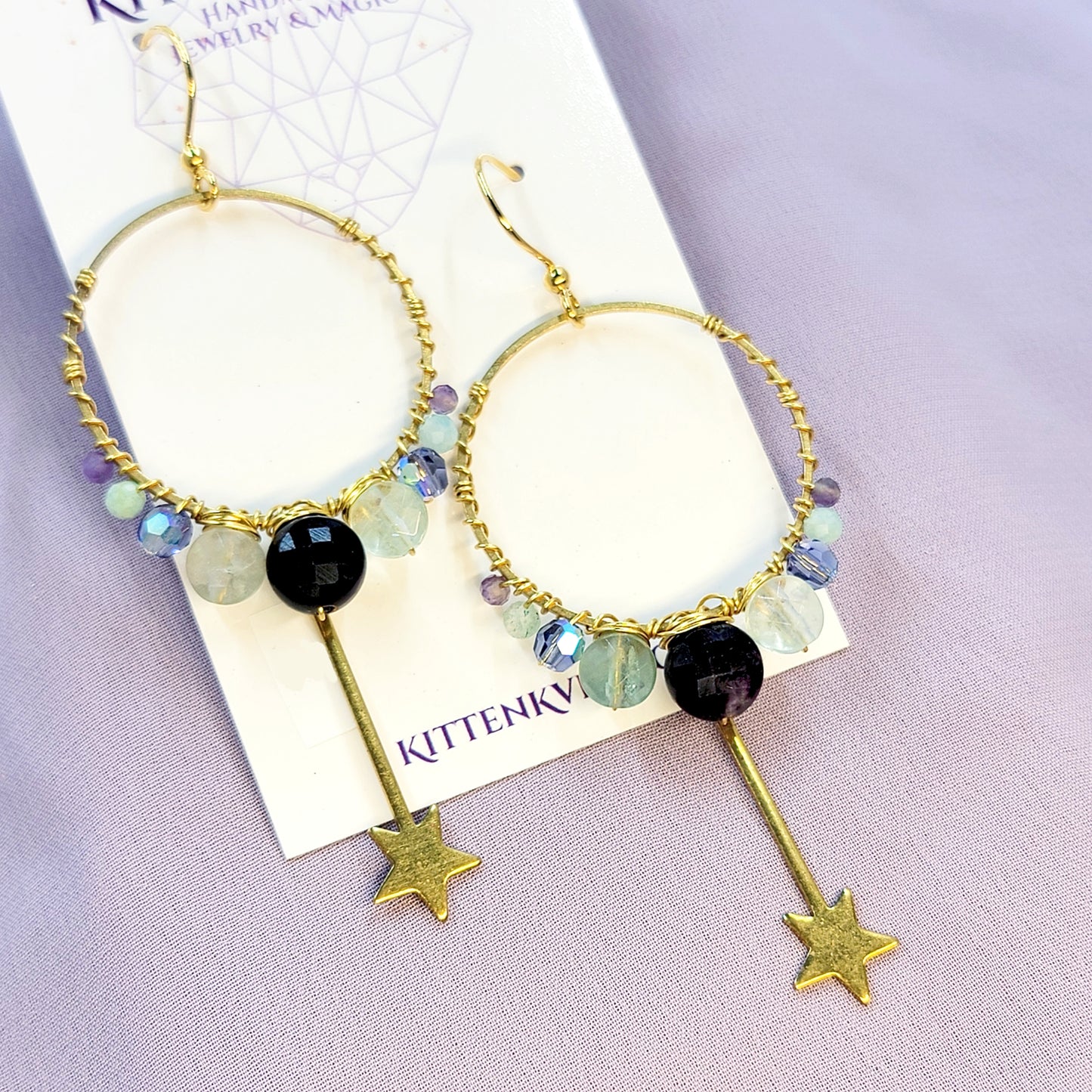 Mystical Fluorite, Amazonite, Amethyst & Czech Glass Wand Earrings