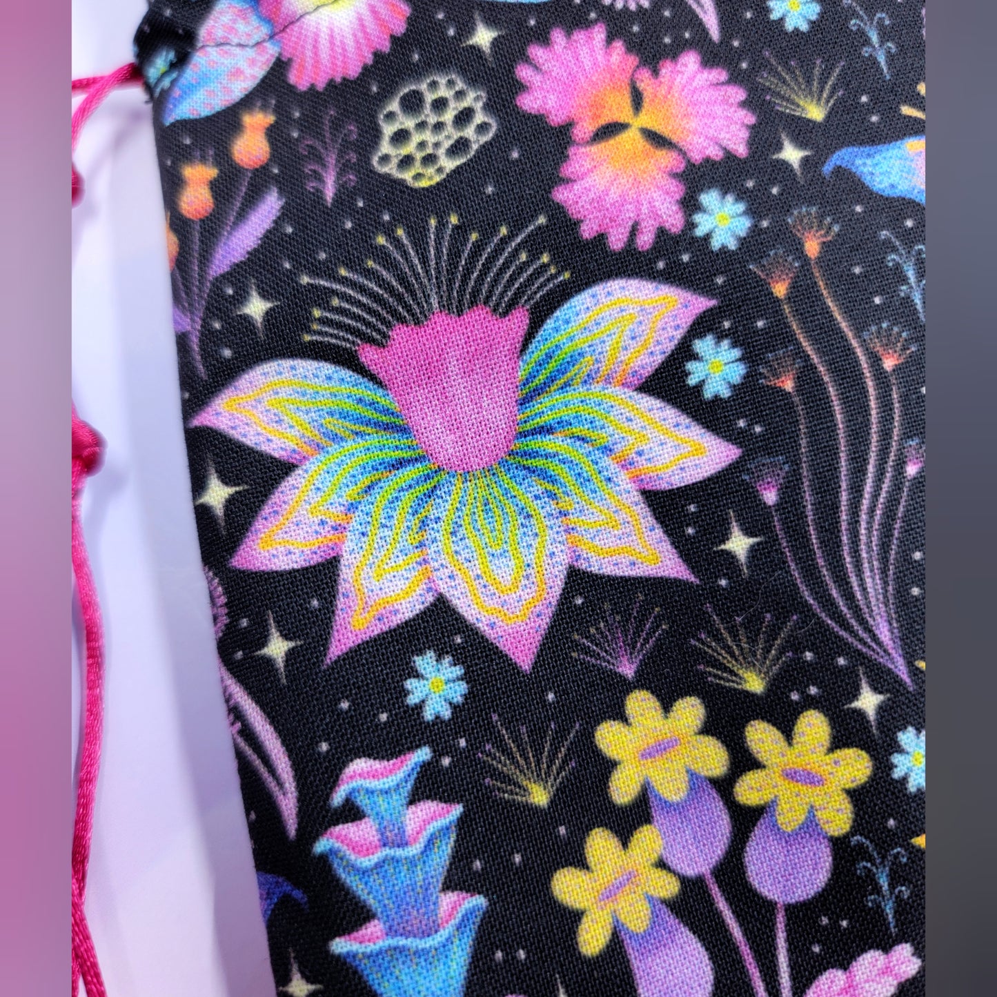 Psychedelic Rainbow Mystical Lotus Orchid Floral Garden Witchy Trinket Pouch