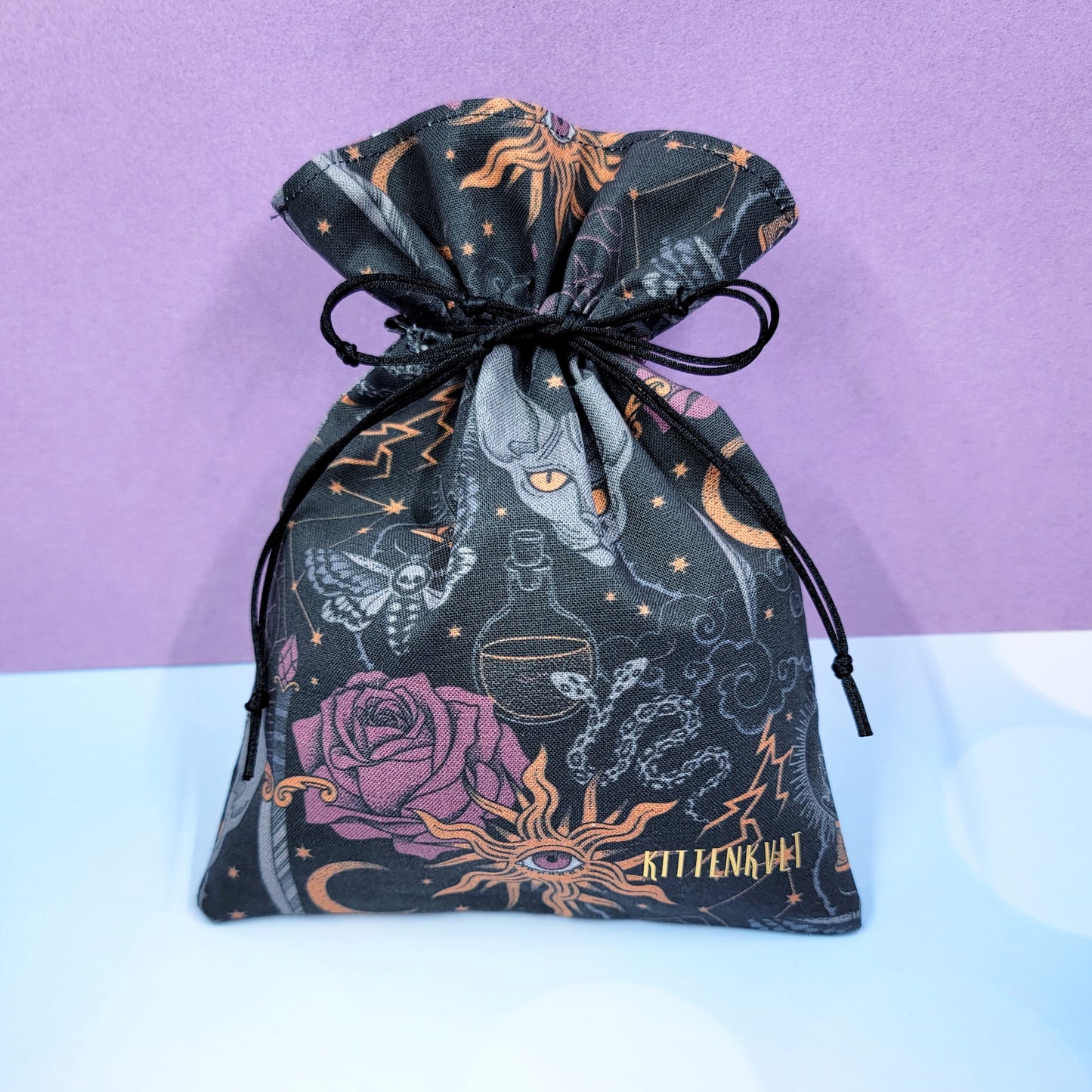 Mystical Gothic Witchy Hairless Sphynx Cat Trinket Pouch