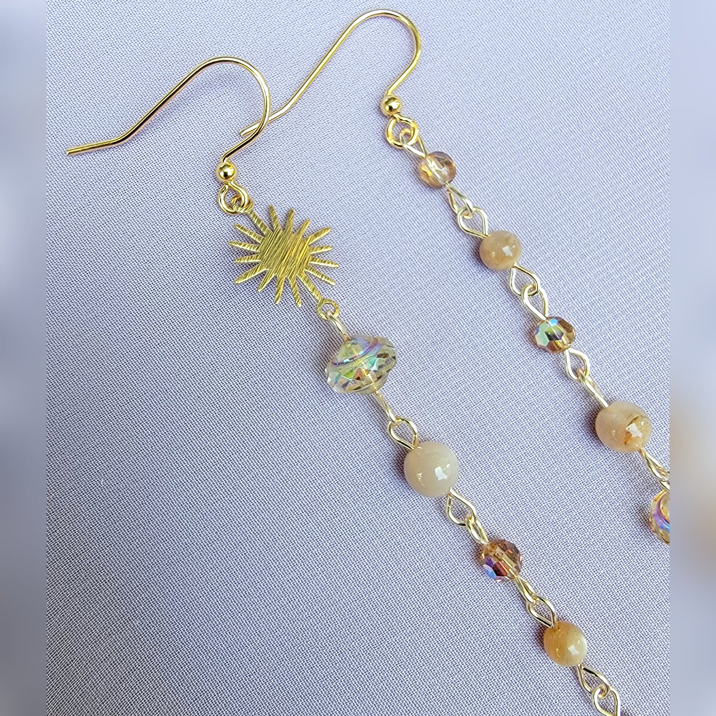 Celestial Sunstone Planet Moon Earrings