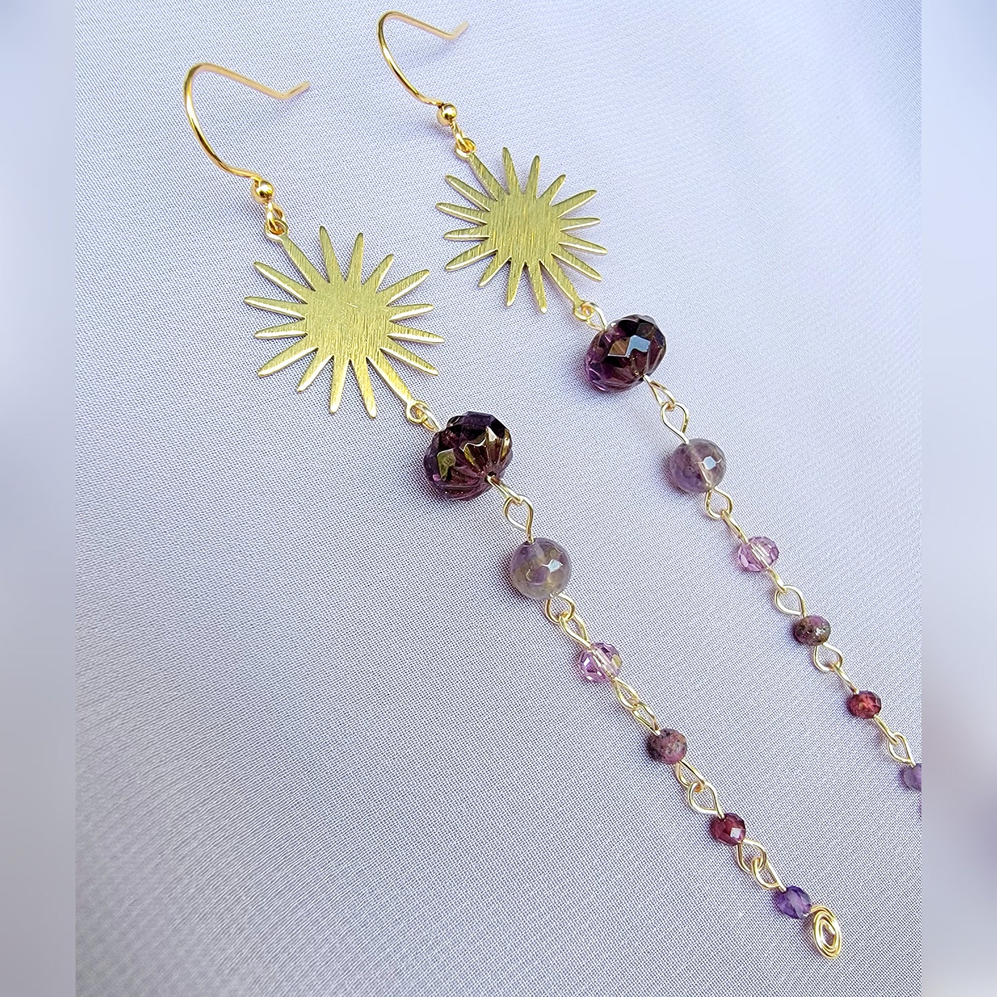 Celestial Amethyst, Garnet, & Ruby With Sapphire Earrings