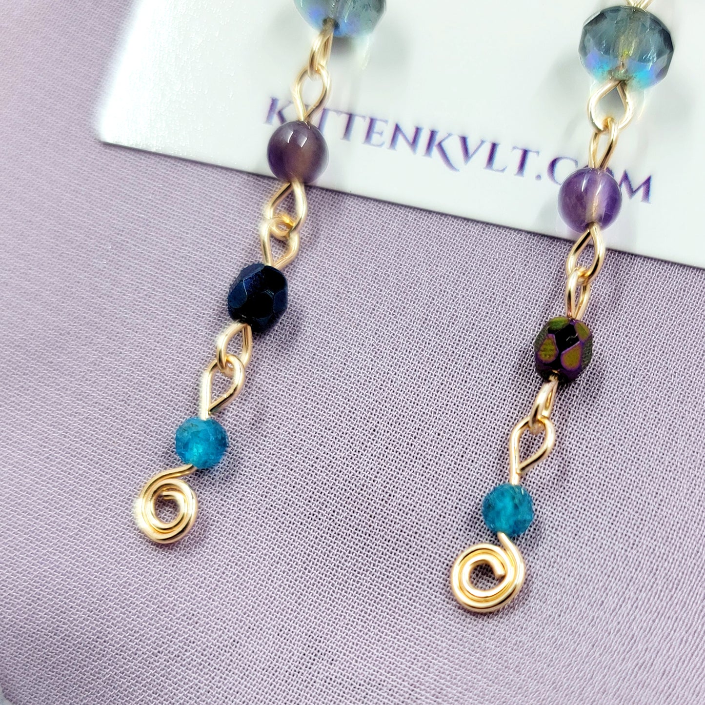 Amethyst & Blue Apatite Geometric Earrings