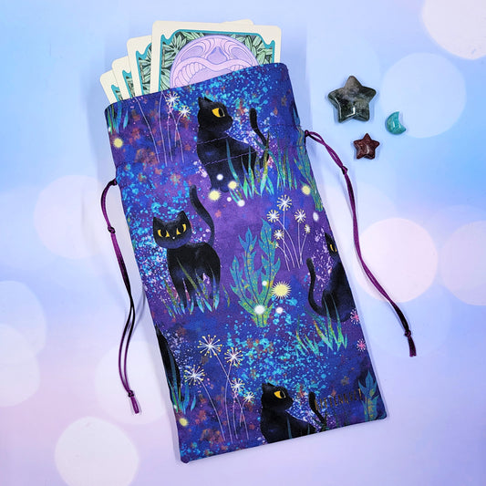 Witchy Mystical Black Kitty Garden Tarot Pouch