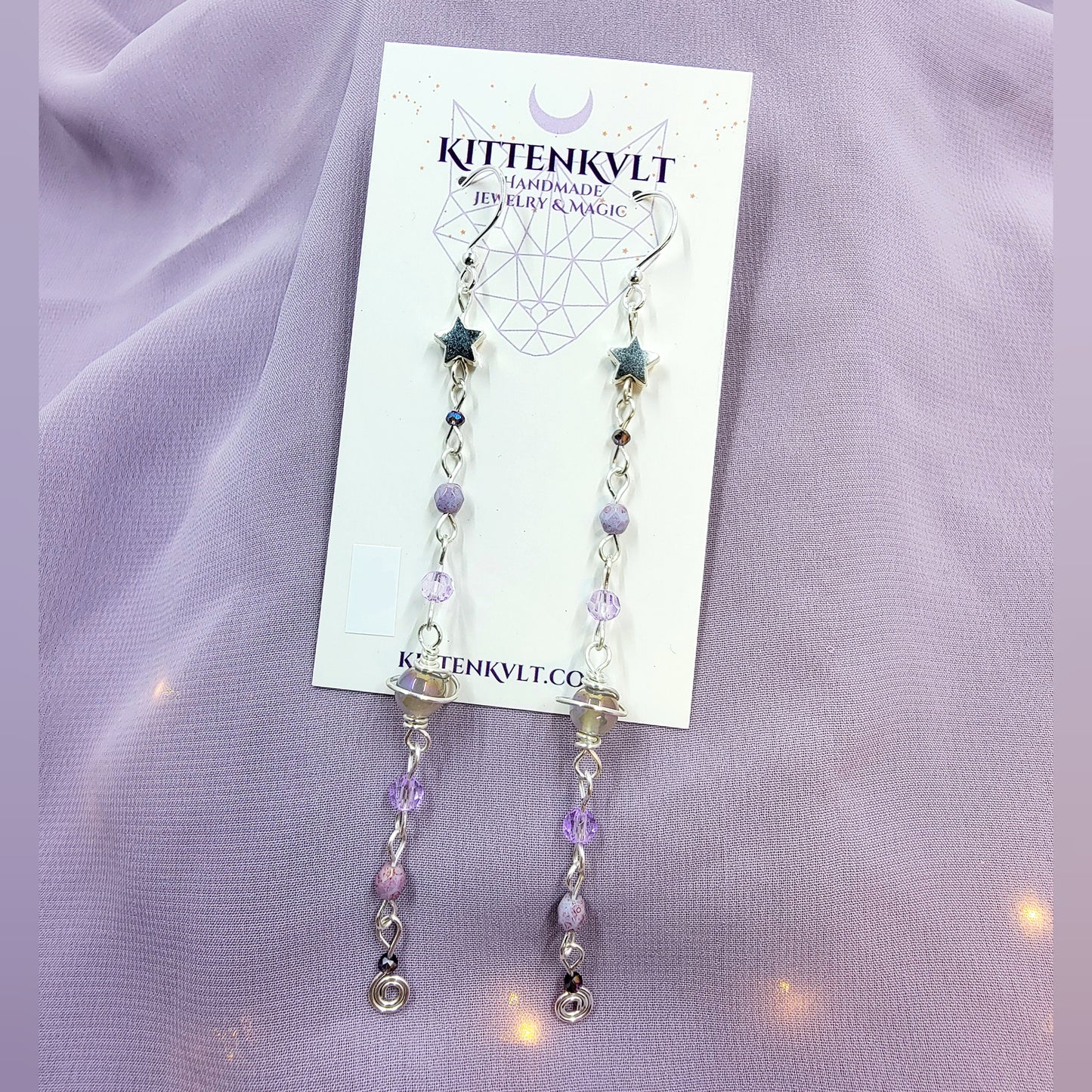 Ethereal Aura Agate & Czech Glass Planet Celestial Earrings