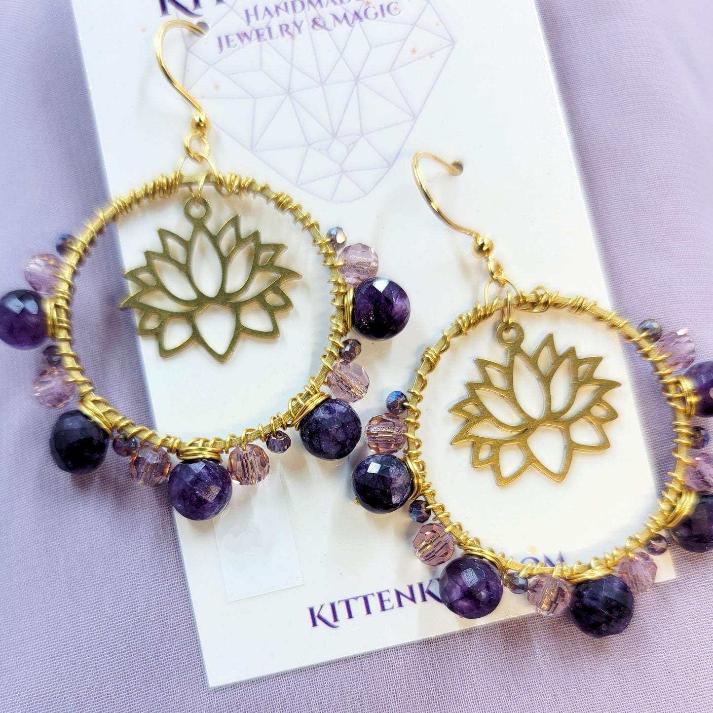Amethyst & Prism Glass Lotus Earrings