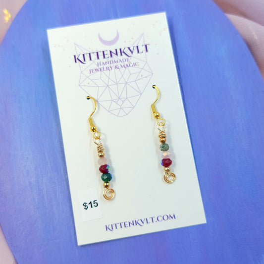 Dainty Quartz & Moss Agate Earrings