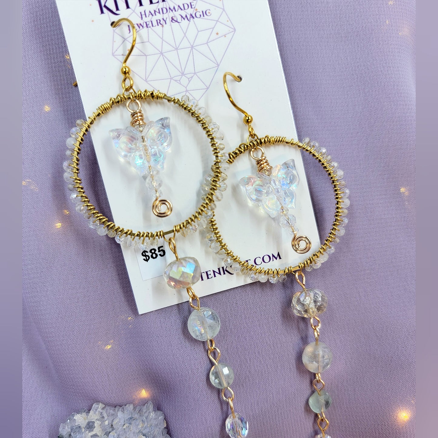 Ethereal Irredecent Butterfly Moonstone & Fluorite Earrings