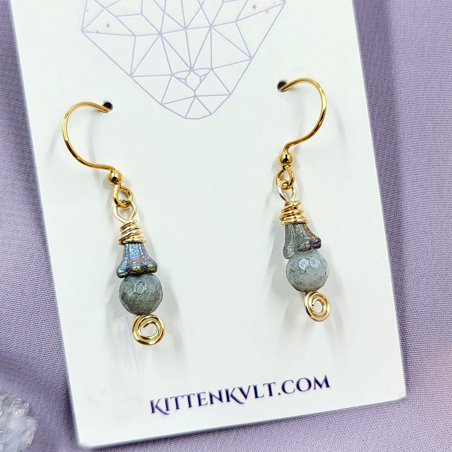 Dainty Fairy Ethereal Labradorite Flower Earrings