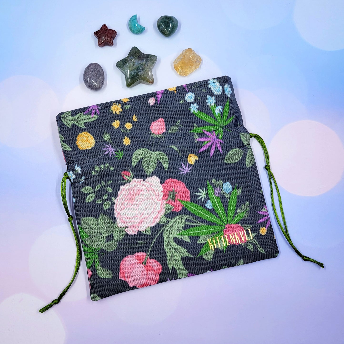 Roses, Pot Leaf, Wildflower Crystal Pouch