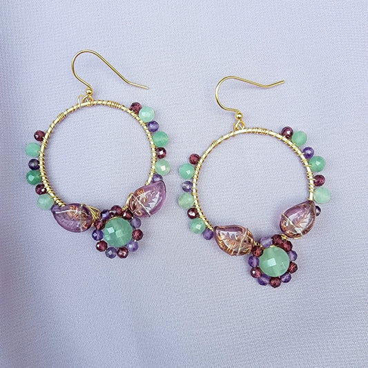 Fairy Amethyst, Green Aventurine & Garnet Flower Garden Earrings