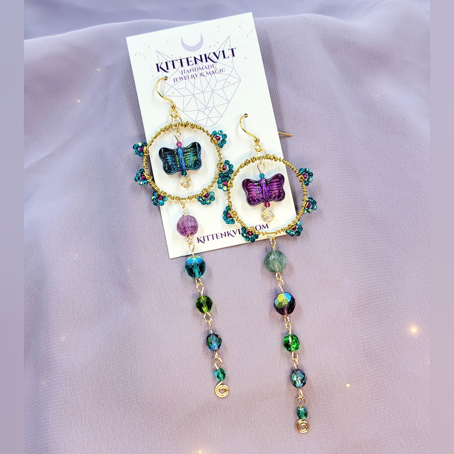 Mystical Rainbow Fluorite & Czech Glass Butterfly Sun Catcher Earrings