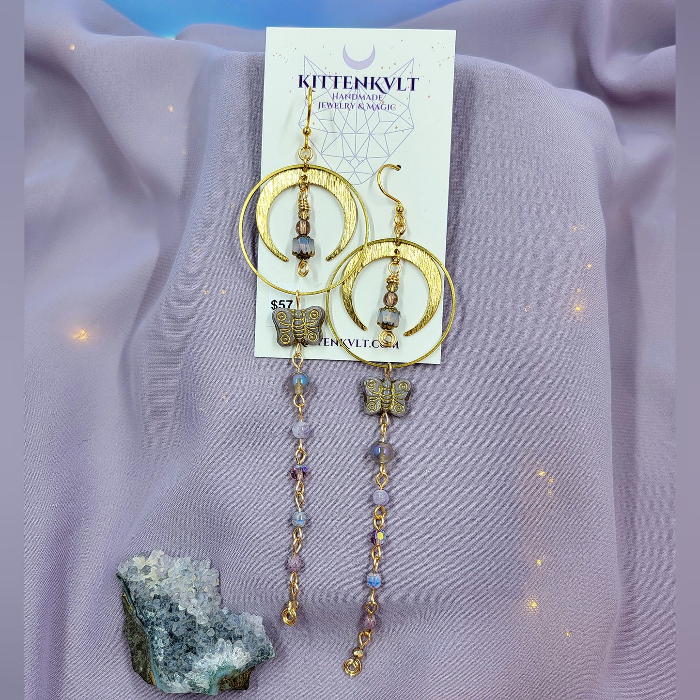 Ethereal Butterfly Lantern Aura Agate & Amethyst Earrings