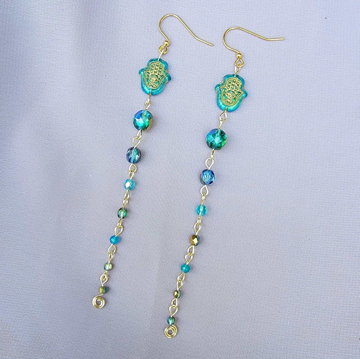Mystical Hamsa Blue Apatite Earrings