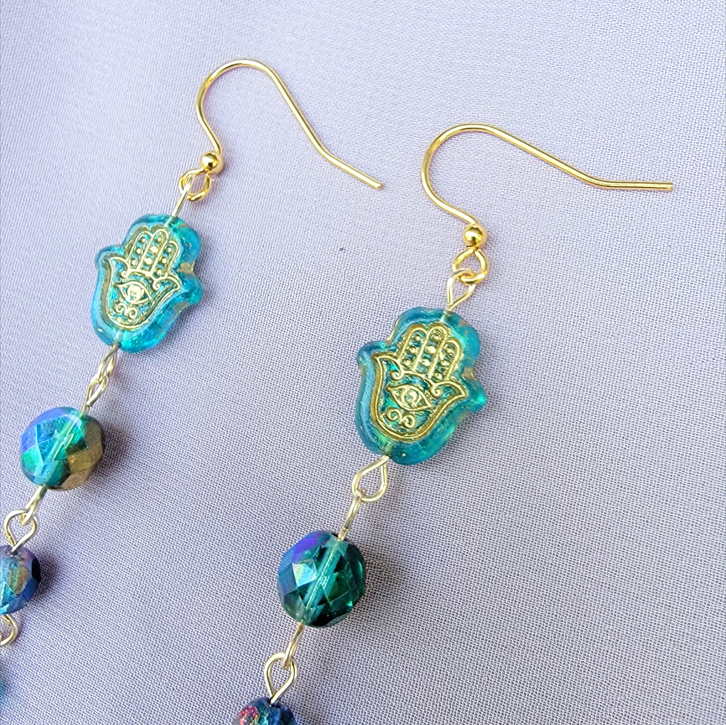 Mystical Hamsa Blue Apatite Earrings