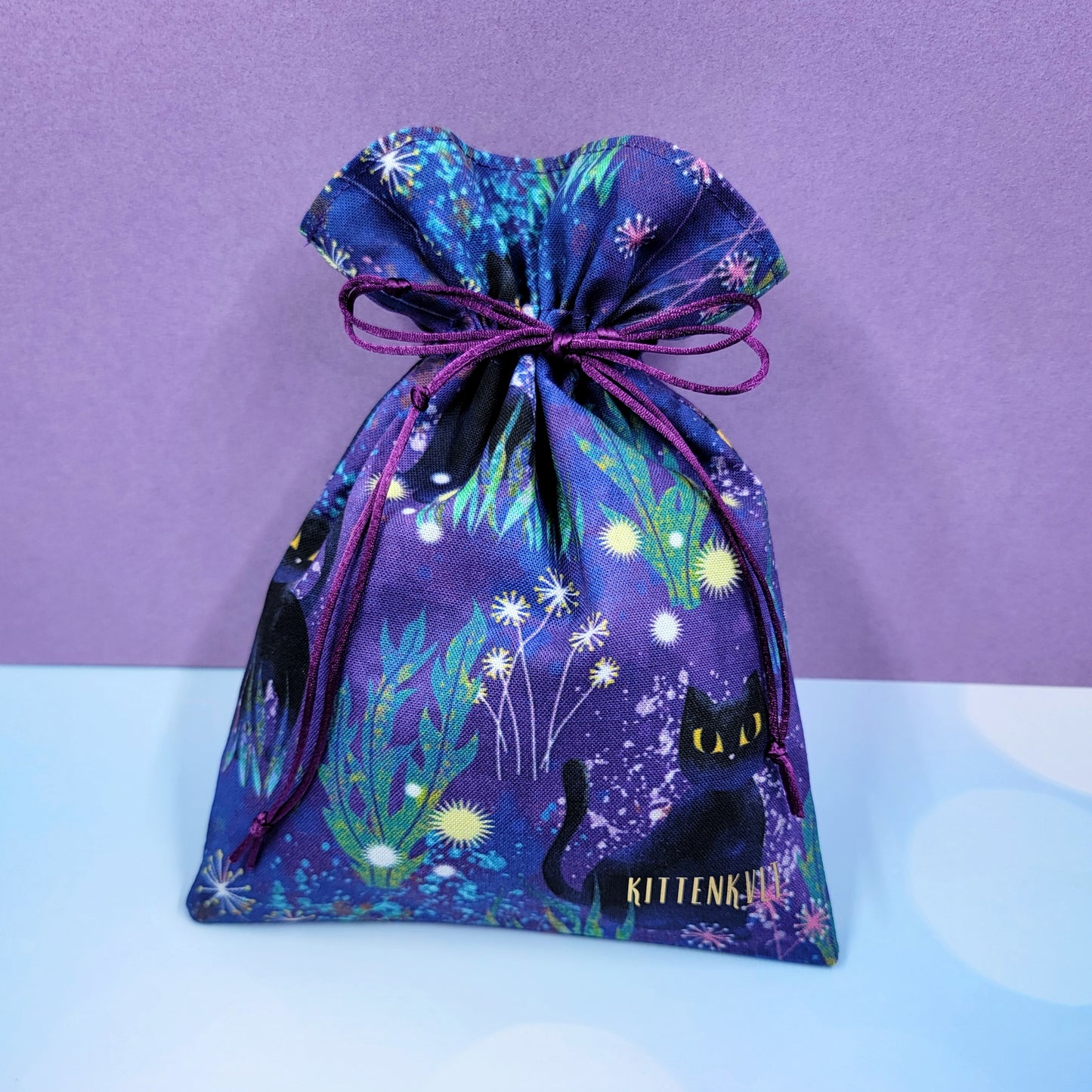 Mystical Black Kitty Cat Garden Trinket Pouch