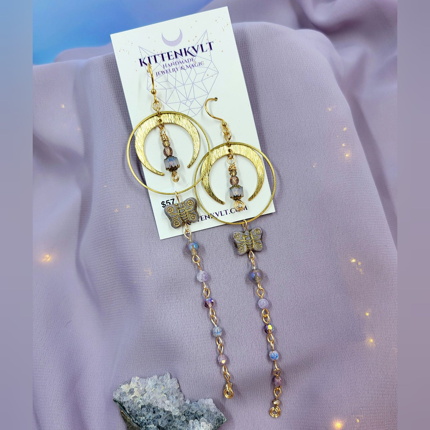 Ethereal Butterfly Lantern Aura Agate & Amethyst Earrings