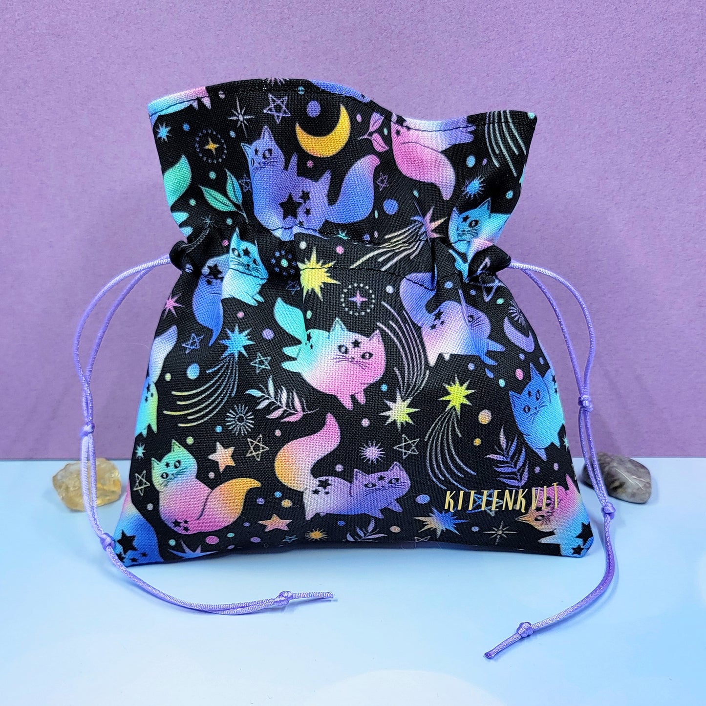 Mystical Celestial Rainbow Kitty Cats Crystal Pouch