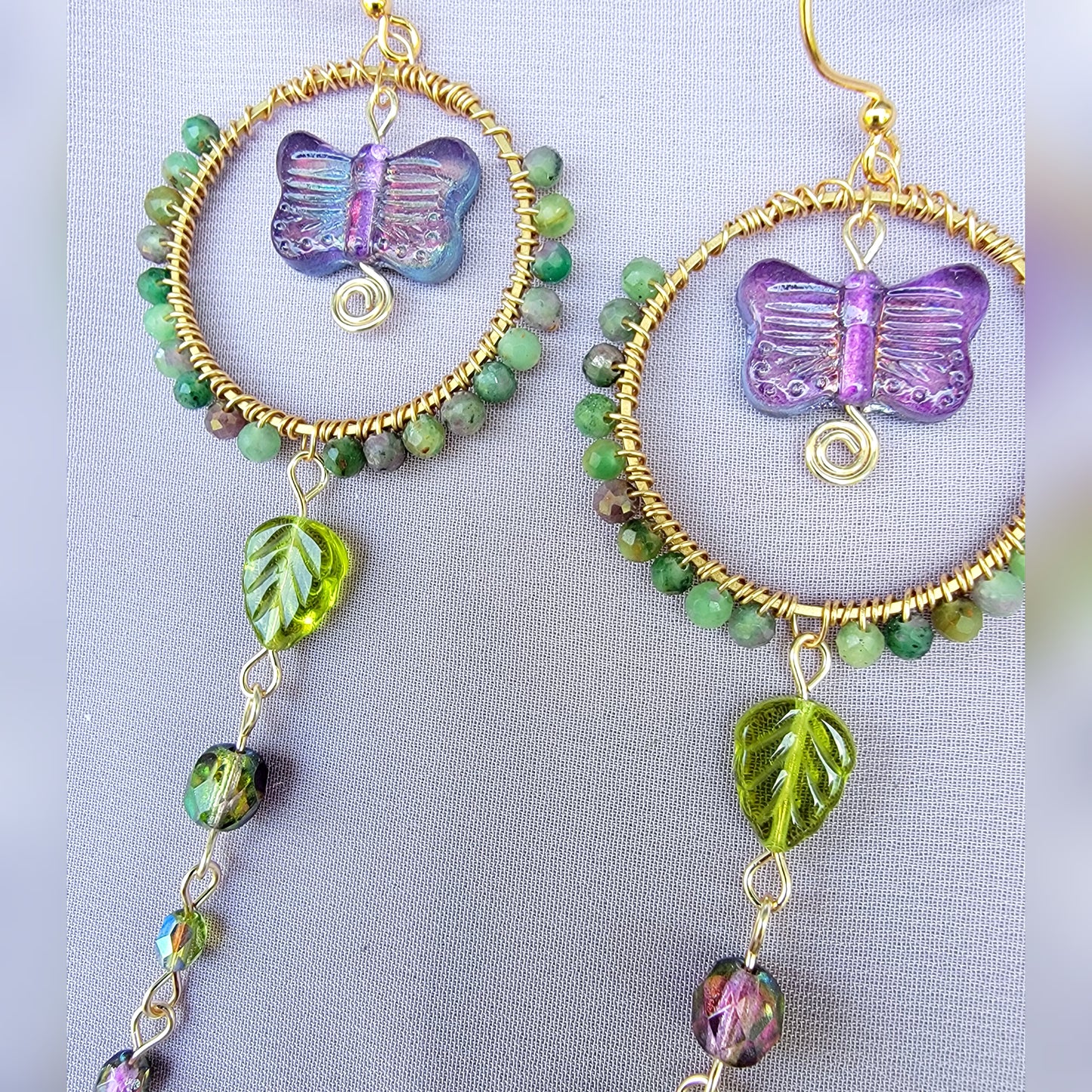 Fuschite Ruby Butterfly Garden Earrings