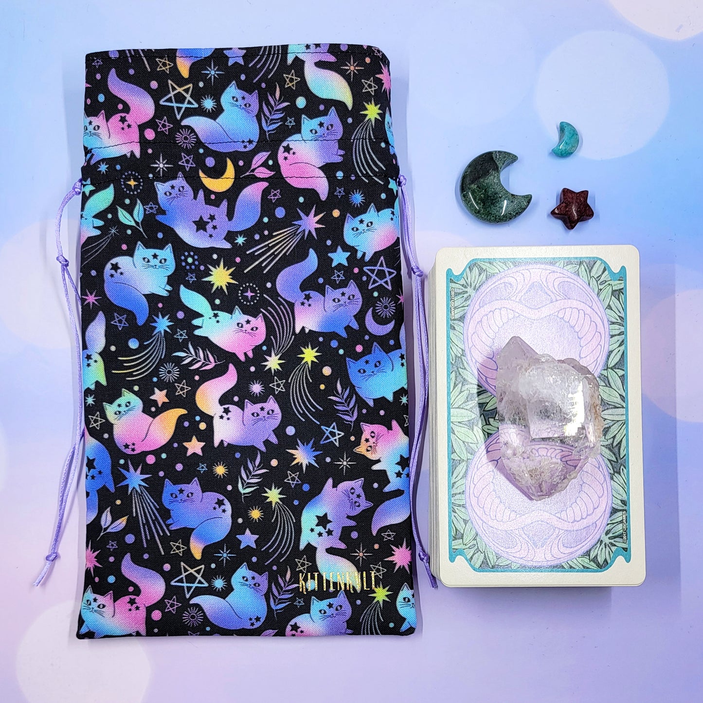 Witchy Mystical Celestial Rainbow Kitty Cats Tarot Pouch