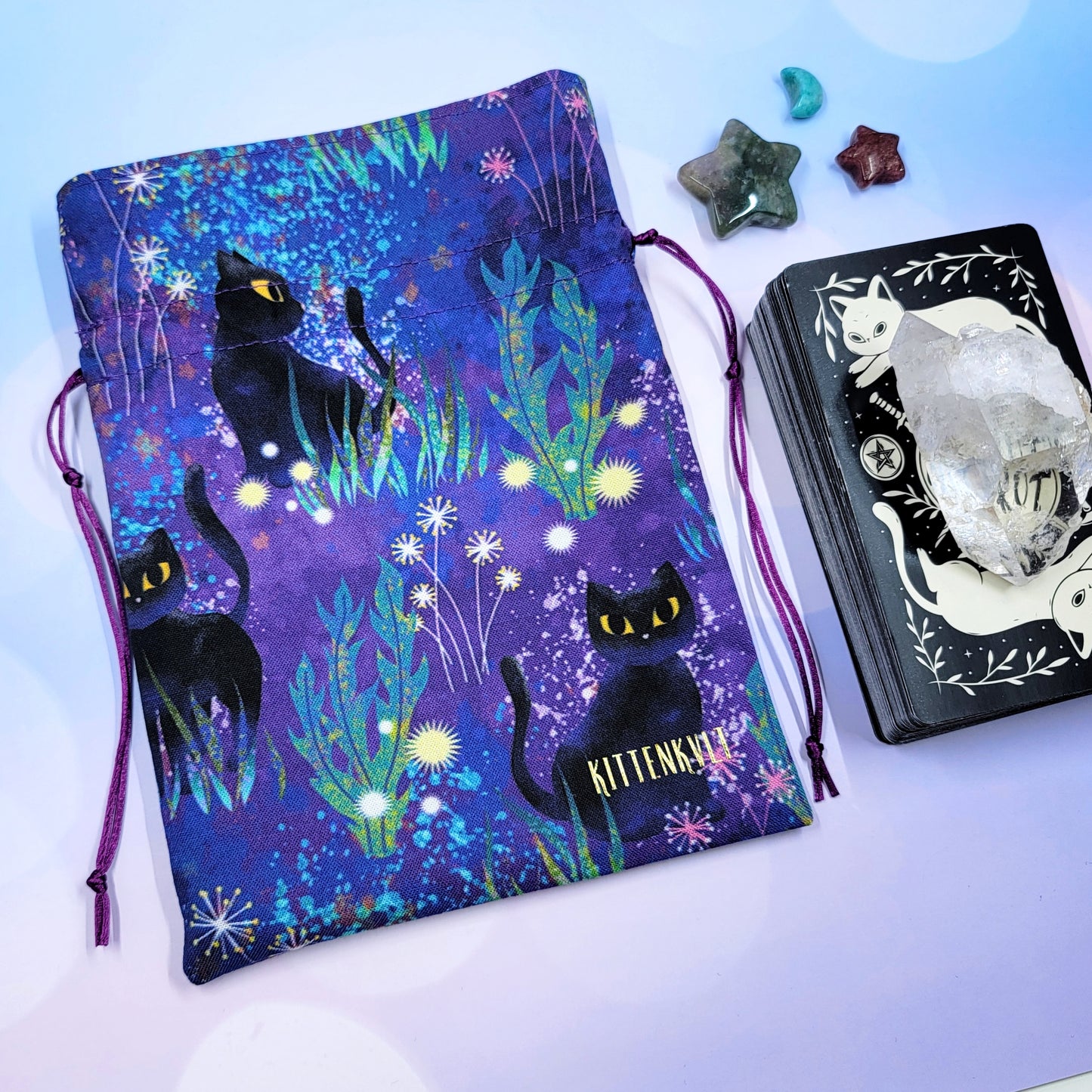 Mystical Black Kitty Cat Garden Trinket Pouch