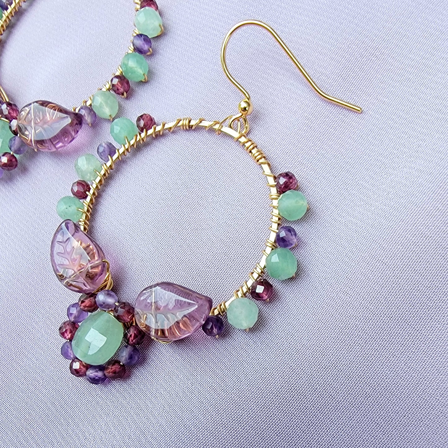 Fairy Amethyst, Green Aventurine & Garnet Flower Garden Earrings
