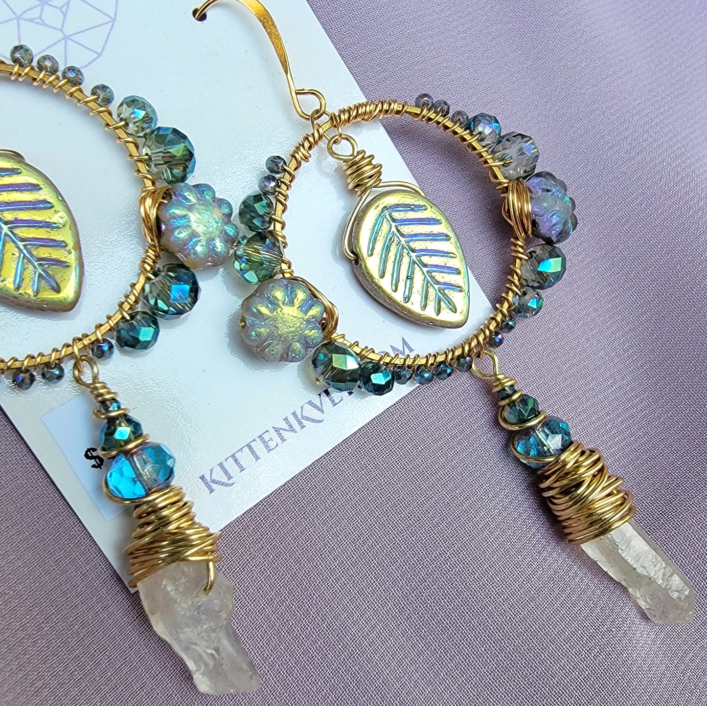 Mystical Ethereal Fairy Flower Leaf Quartz Earrings