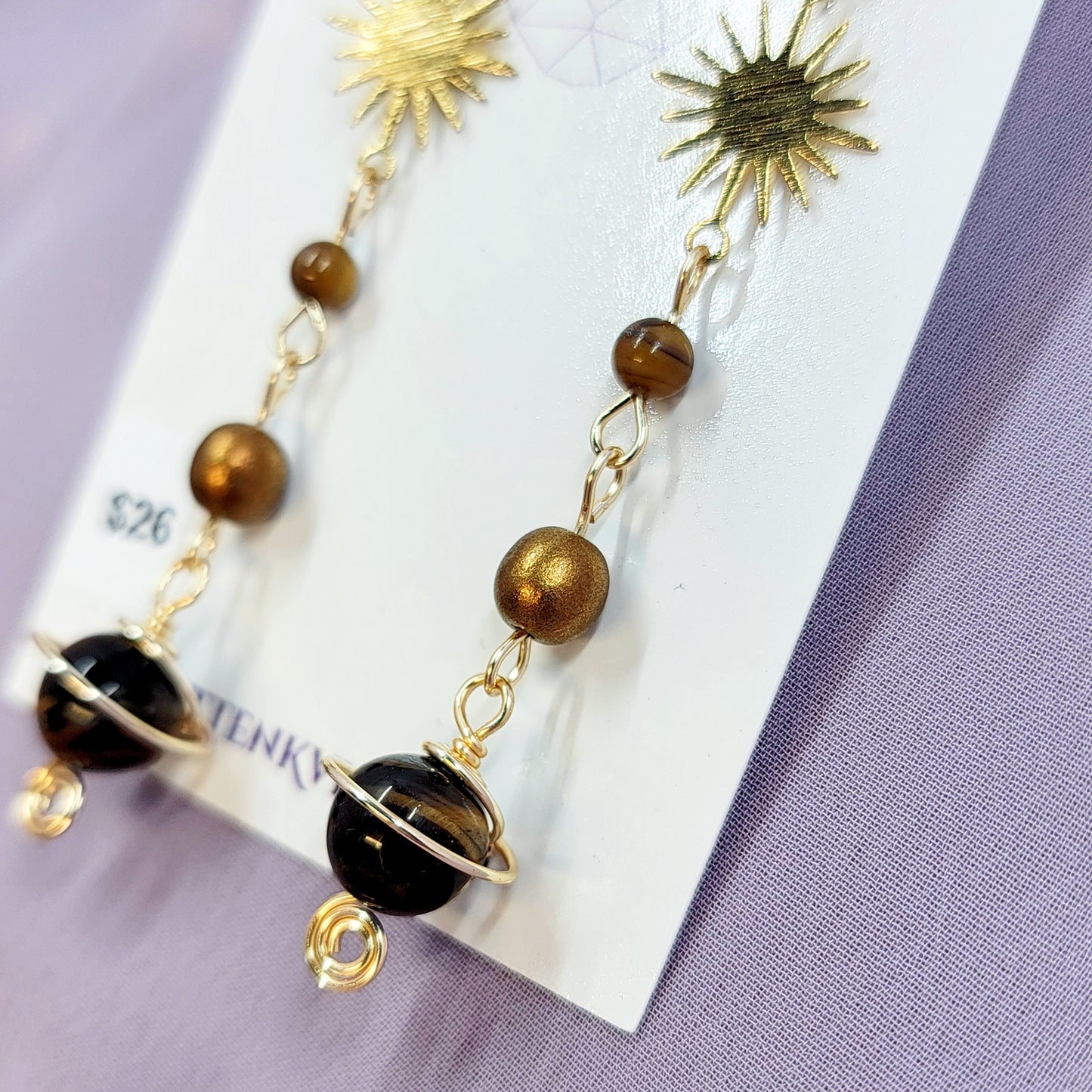 Tiger's Eye Planet Earrings