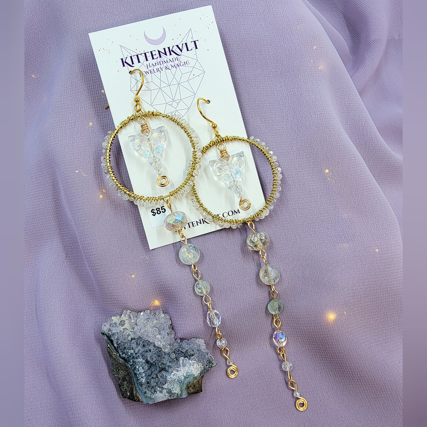 Ethereal Irredecent Butterfly Moonstone & Fluorite Earrings