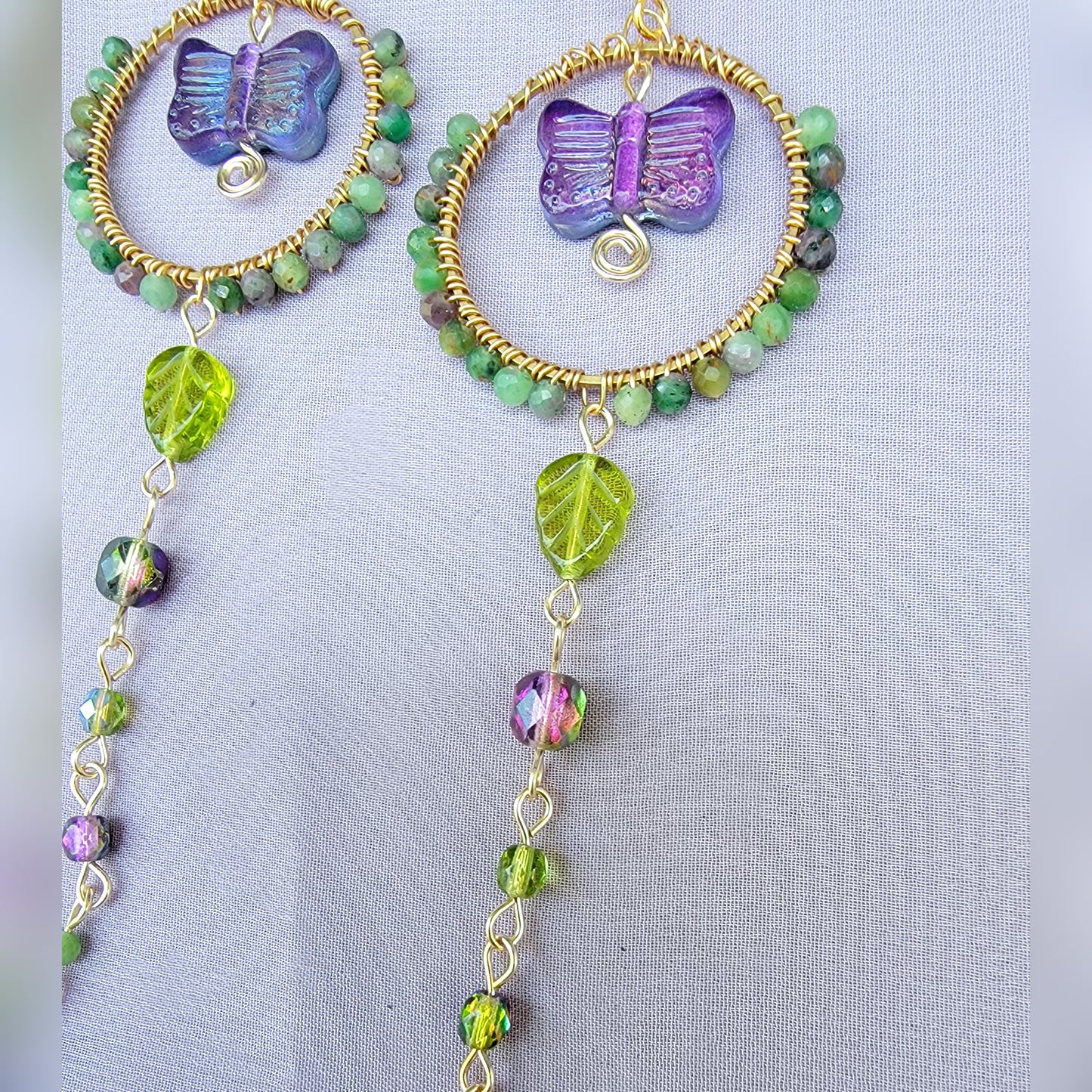 Fuschite Ruby Butterfly Garden Earrings