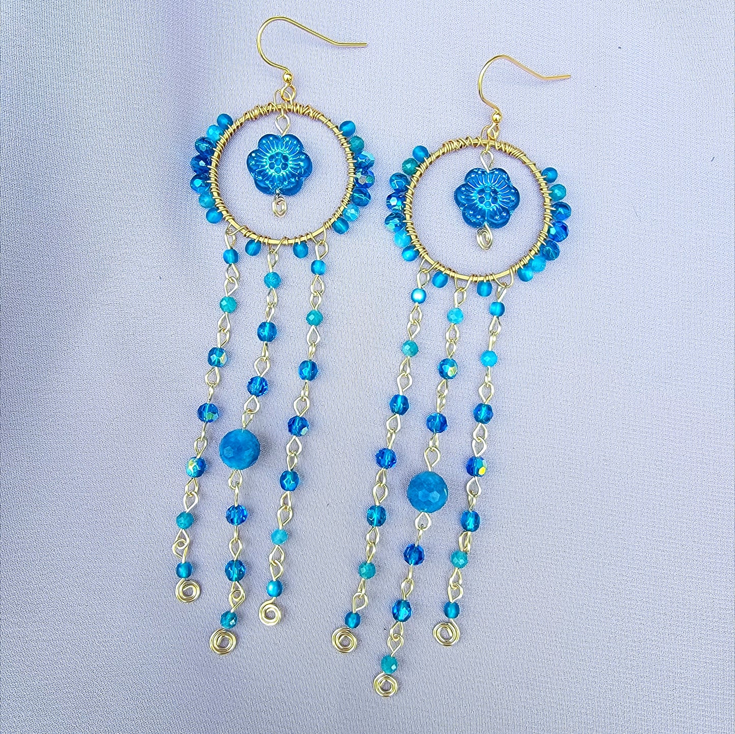 Blue Apatite Flower Earrings