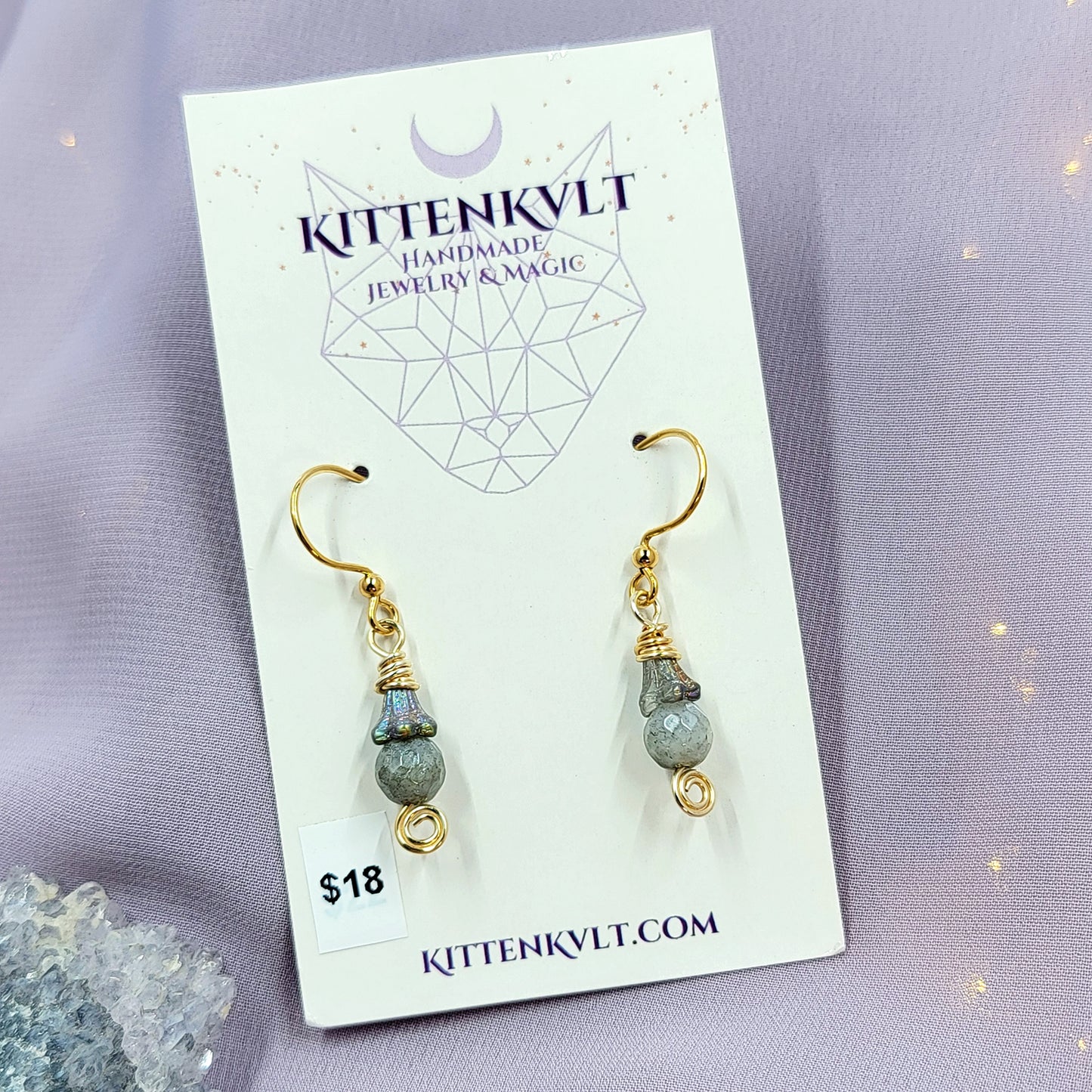 Dainty Fairy Ethereal Labradorite Flower Earrings