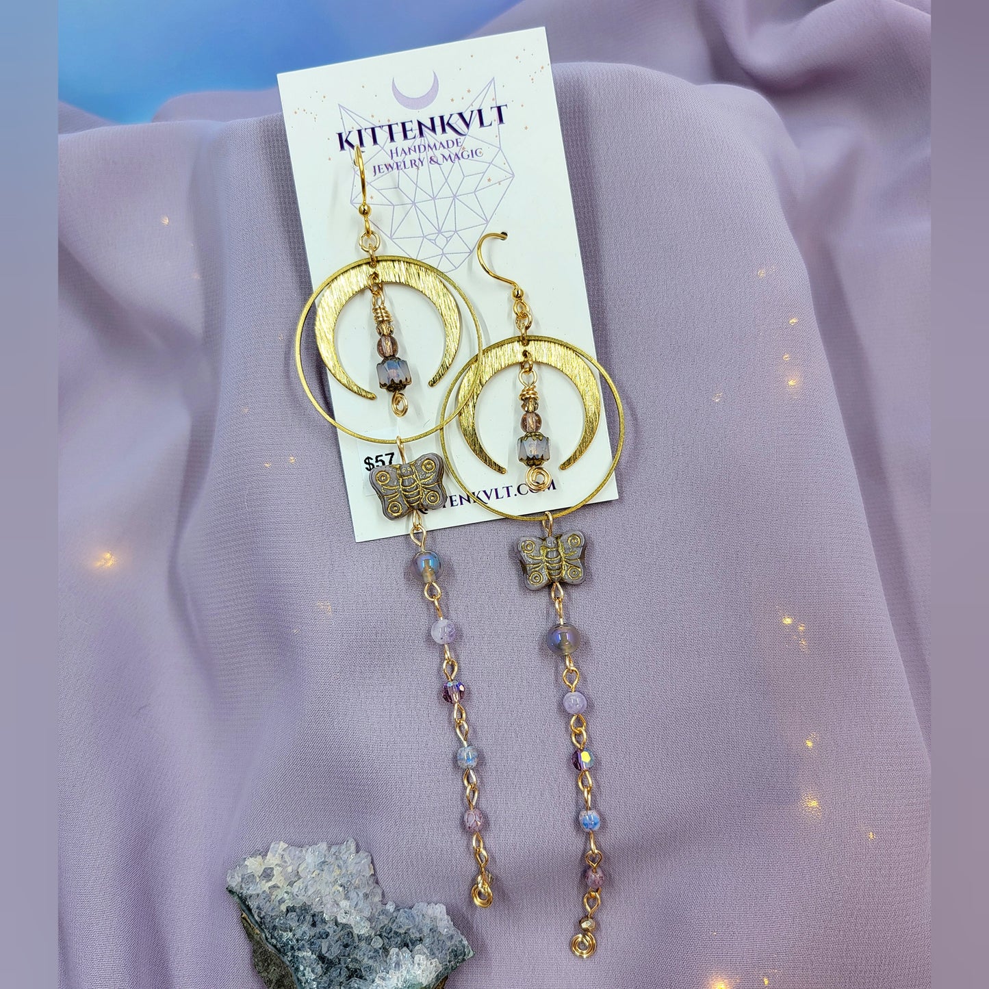 Ethereal Butterfly Lantern Aura Agate & Amethyst Earrings