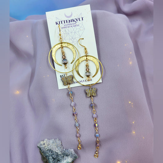 Ethereal Butterfly Lantern Aura Agate & Amethyst Earrings