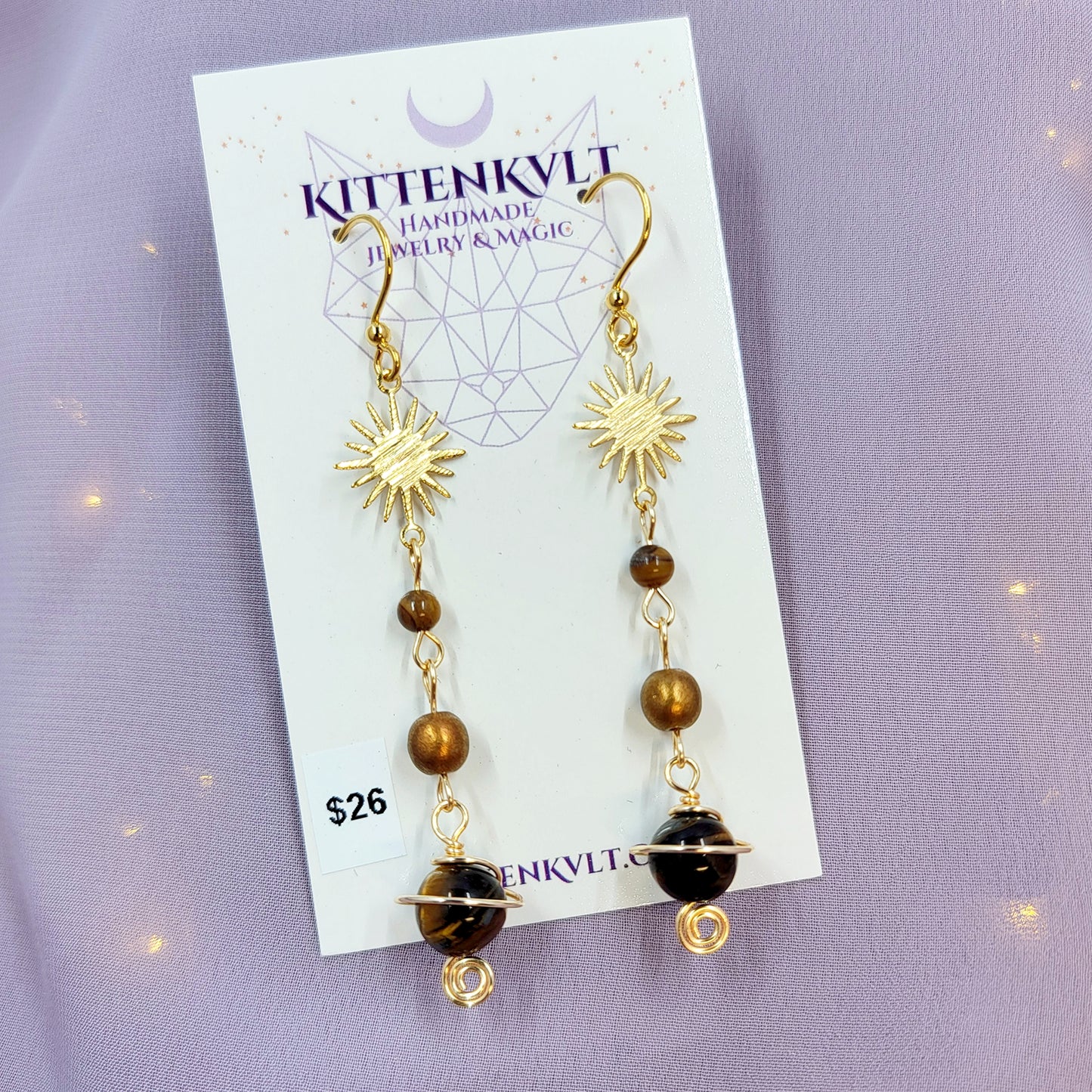 Tiger's Eye Planet Earrings