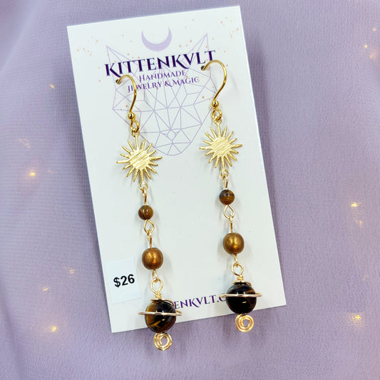 Tiger's Eye Planet Earrings
