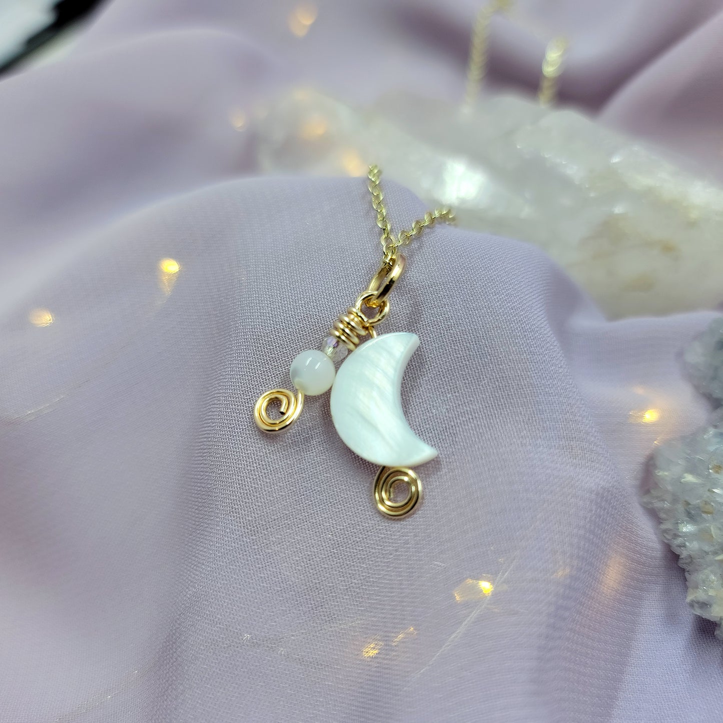 Ethereal Mother of Pearl Shell Moon Necklace