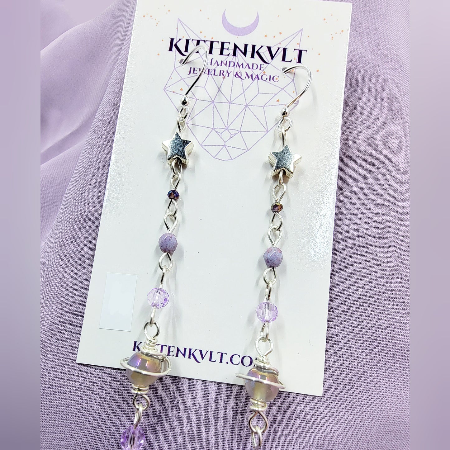 Ethereal Aura Agate & Czech Glass Planet Celestial Earrings