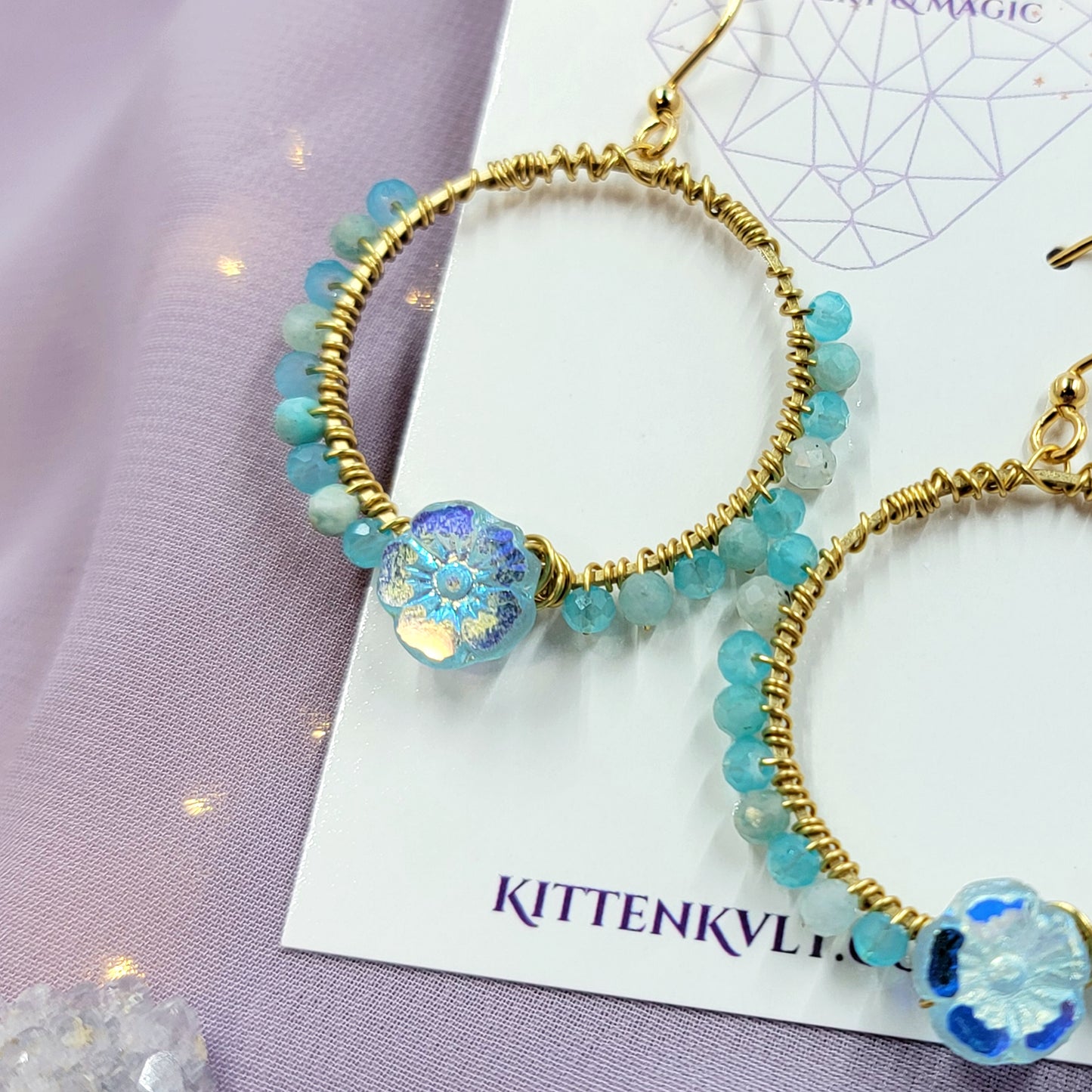 Amazonite Flower Hoop Earrings