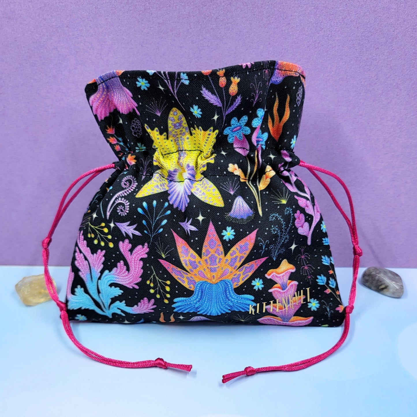 Mystical Witchy Lotus Orchid Floral Rainbow Crystal Pouch