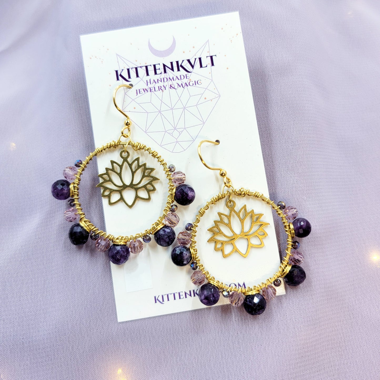 Amethyst & Prism Glass Lotus Earrings